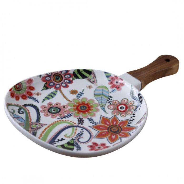 ⁦صحن تقديم مع مقبض خشبي - الحجم الصغير 19.5 *19.5 سم⁩ - الصورة ⁦3⁩