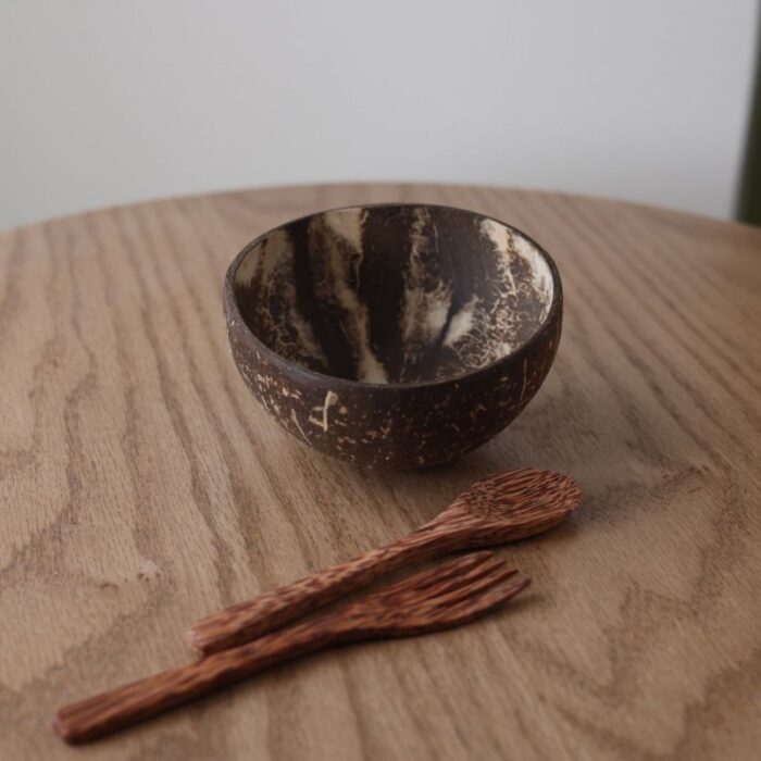 ⁦وعاء جوز الهند مع ملعقة و شوكة 12.5 *7.5 سم⁩ - الصورة ⁦3⁩