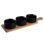 ⁦صينية خشبيه مع 3 أطباق سيراميكية دائرية⁩ - الصورة ⁦2⁩