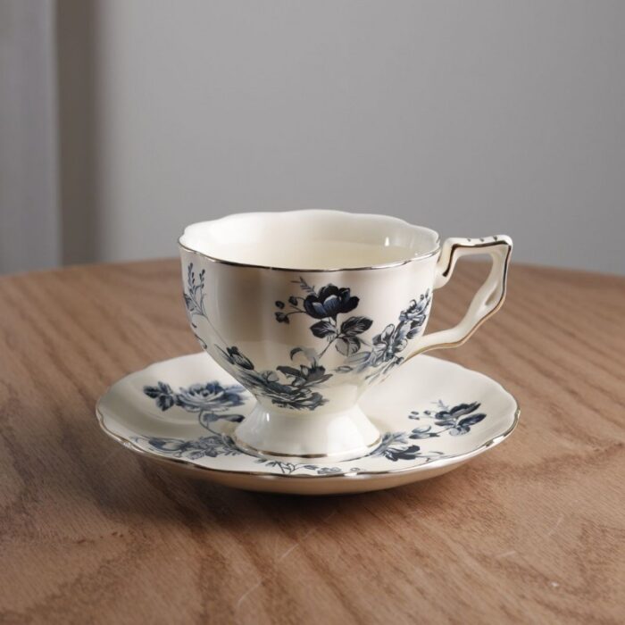 ⁦إبريق شاي إنجليزي مع فنجانين و صحنين لون أزرق⁩ - الصورة ⁦3⁩