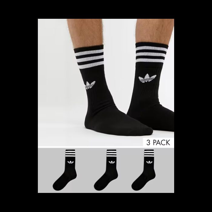 ⁦adidas Unisex' Solid Crew Socks 3 Pairs- جوارب اديداس كرو للجنسين (3 أزواج) لون أسود⁩ - الصورة ⁦2⁩