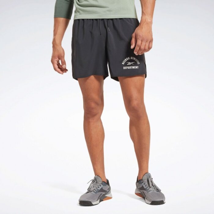 10319969_67fab99b9c41a شورت ريبوك جرافيك ويفن للرجال لون أسود - Reebok Men's Training Graphic Woven Shorts - Black - الصورة 1