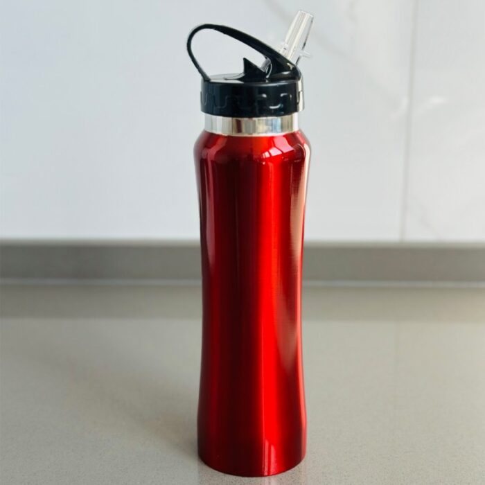 ⁦مطرة ماء ستانلس مع مصاصة - لون أحمر⁩ - الصورة ⁦6⁩