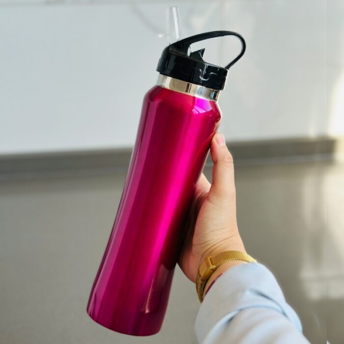 ⁦مطرة ماء ستانلس مع مصاصة - لون زهري⁩ - الصورة ⁦5⁩