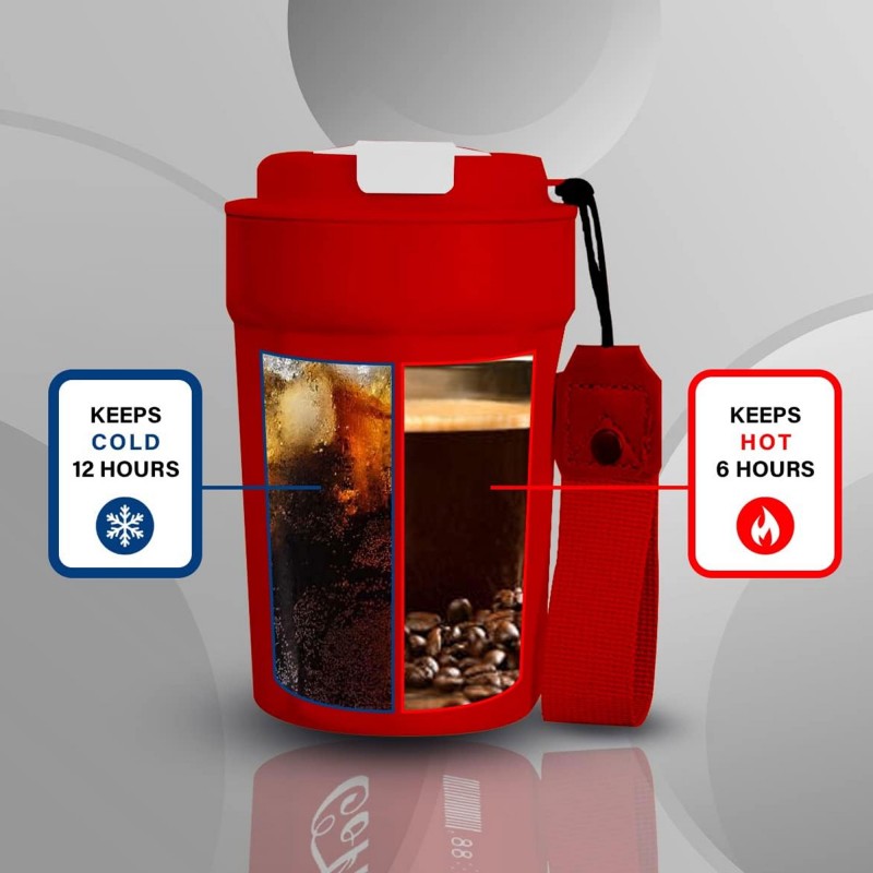 ⁦كاسة ستانلس مع غطاء حجم 350 مل لون أحمر⁩ - الصورة ⁦1⁩