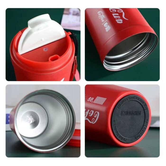 ⁦كاسة ستانلس مع غطاء حجم 350 مل لون أحمر⁩ - الصورة ⁦3⁩