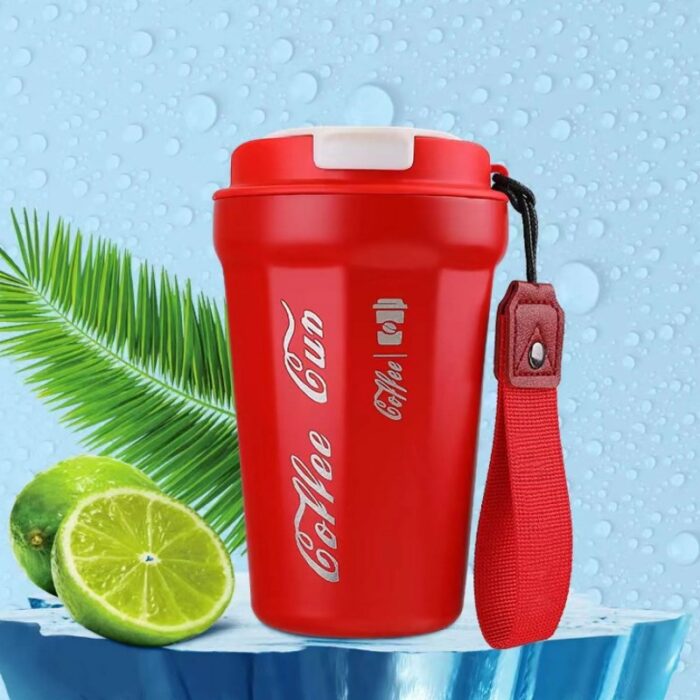 ⁦كاسة ستانلس مع غطاء حجم 350 مل لون أحمر⁩ - الصورة ⁦4⁩