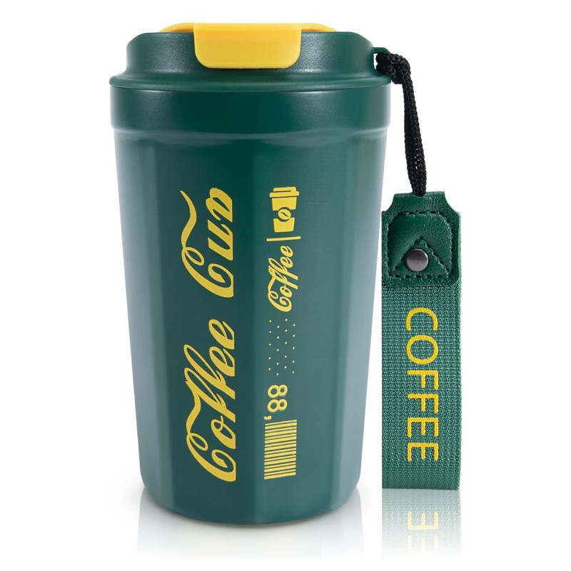 ⁦كاسة ستانلس مع غطاء حجم 350 مل لون أخضر غامق⁩ - الصورة ⁦1⁩