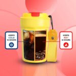 ⁦كاسة ستانلس مع غطاء حجم 350 مل لون أصفر⁩ - الصورة ⁦3⁩