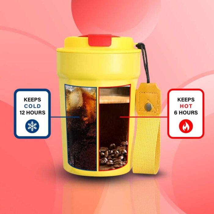 ⁦كاسة ستانلس مع غطاء حجم 350 مل لون أصفر⁩ - الصورة ⁦3⁩