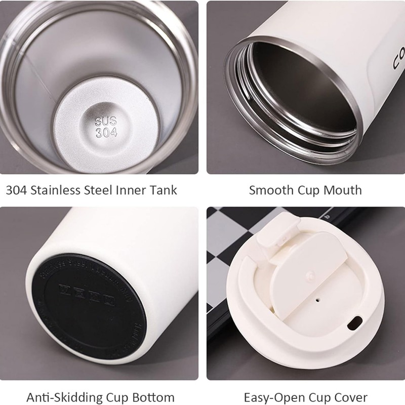 ⁦كاسة ستانلس مع غطاء حجم 380 مل لون أبيض⁩ - الصورة ⁦1⁩