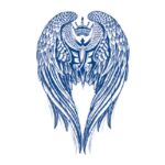 ⁦ورقة وملصق تاتو الكتف بشكل أجنحة تحيط بتاج الملك شبه دائم مقاوم للماء حجم 18×11 سم⁩ - الصورة ⁦2⁩