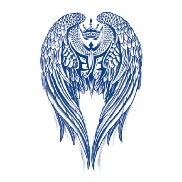 ⁦ورقة وملصق تاتو الكتف بشكل أجنحة تحيط بتاج الملك شبه دائم مقاوم للماء حجم 18×11 سم⁩ - الصورة ⁦2⁩