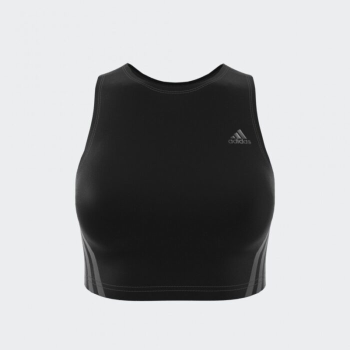 ⁦توب اديداس رن ايكون للنساء لون أسود-adidas Womens' Run Icons 3-Stripes Cooler Running Crop Top⁩ - الصورة ⁦2⁩