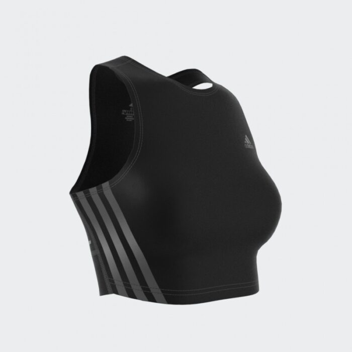 ⁦توب اديداس رن ايكون للنساء لون أسود-adidas Womens' Run Icons 3-Stripes Cooler Running Crop Top⁩ - الصورة ⁦3⁩