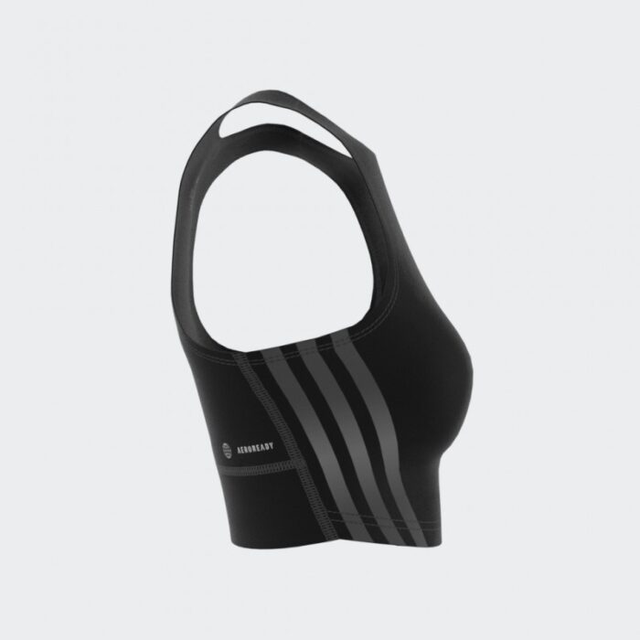 ⁦توب اديداس رن ايكون للنساء لون أسود-adidas Womens' Run Icons 3-Stripes Cooler Running Crop Top⁩ - الصورة ⁦4⁩