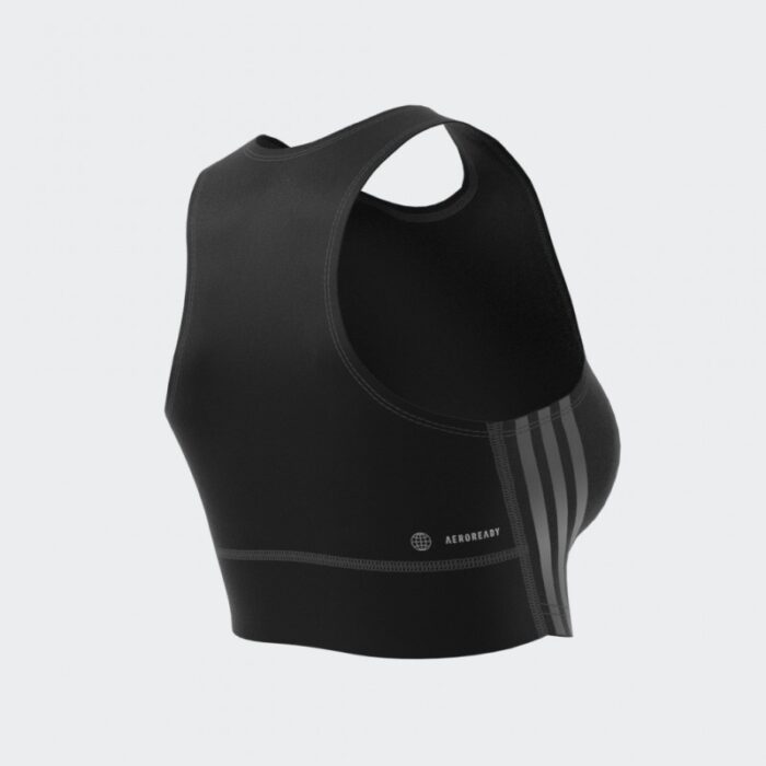 ⁦توب اديداس رن ايكون للنساء لون أسود-adidas Womens' Run Icons 3-Stripes Cooler Running Crop Top⁩ - الصورة ⁦5⁩