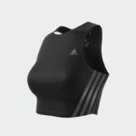 ⁦توب اديداس رن ايكون للنساء لون أسود-adidas Womens' Run Icons 3-Stripes Cooler Running Crop Top⁩ - الصورة ⁦9⁩