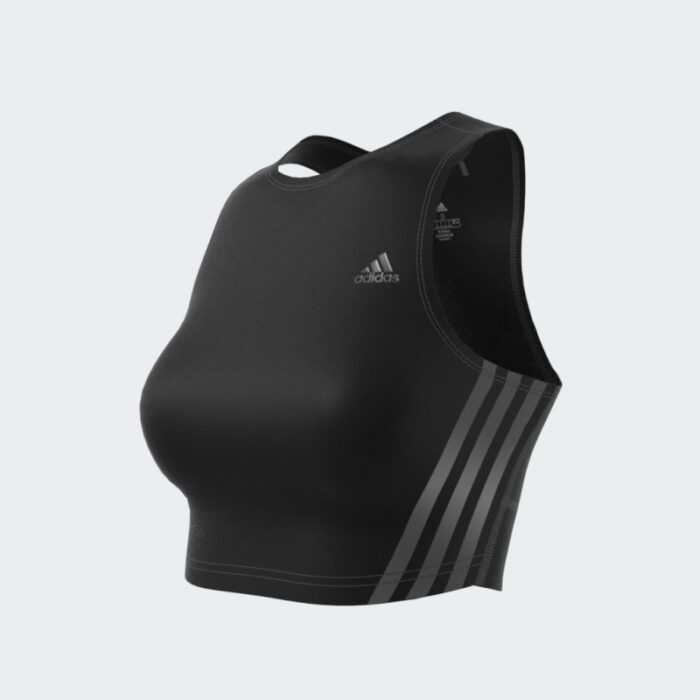 ⁦توب اديداس رن ايكون للنساء لون أسود-adidas Womens' Run Icons 3-Stripes Cooler Running Crop Top⁩ - الصورة ⁦9⁩