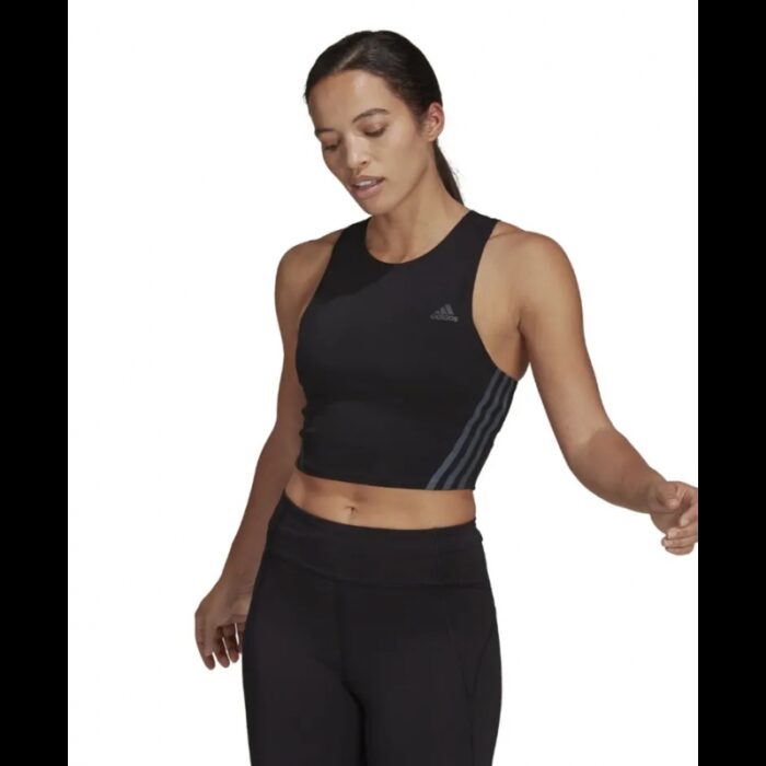 ⁦توب اديداس رن ايكون للنساء لون أسود-adidas Womens' Run Icons 3-Stripes Cooler Running Crop Top⁩ - الصورة ⁦10⁩