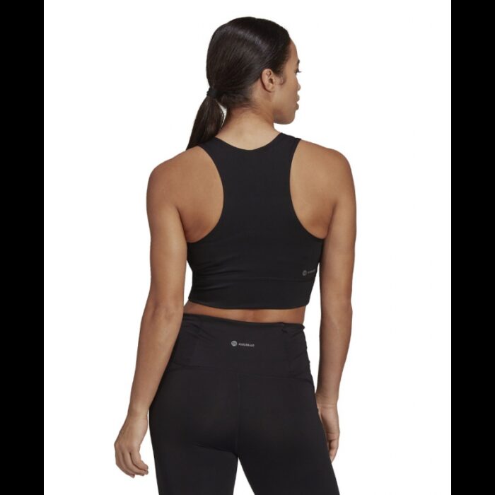 ⁦توب اديداس رن ايكون للنساء لون أسود-adidas Womens' Run Icons 3-Stripes Cooler Running Crop Top⁩ - الصورة ⁦11⁩
