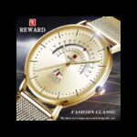 ⁦ساعة ريواردكوارتز تقويم بحزام شبكي للرجال لون ذهبي-REWARD Men's Luxury Watch Mesh Belt Waterproof⁩ - الصورة ⁦5⁩
