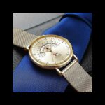 ⁦ساعة ريواردكوارتز تقويم بحزام شبكي للرجال لون ذهبي-REWARD Men's Luxury Watch Mesh Belt Waterproof⁩ - الصورة ⁦6⁩