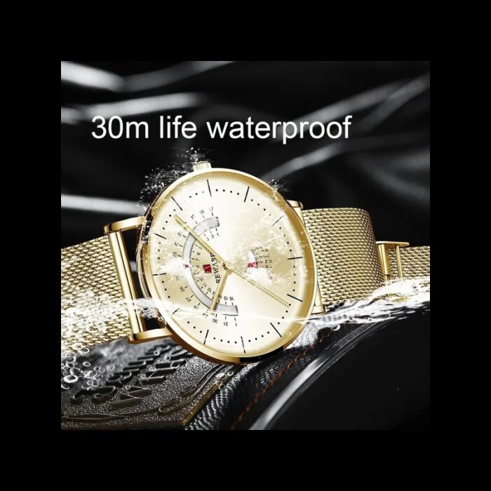 ⁦ساعة ريواردكوارتز تقويم بحزام شبكي للرجال لون ذهبي-REWARD Men's Luxury Watch Mesh Belt Waterproof⁩ - الصورة ⁦7⁩
