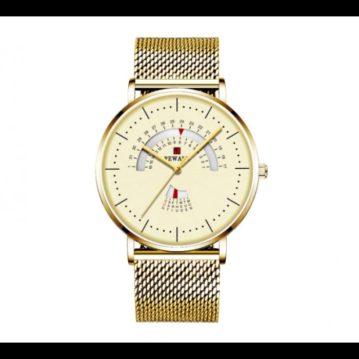 ⁦ساعة ريواردكوارتز تقويم بحزام شبكي للرجال لون ذهبي-REWARD Men's Luxury Watch Mesh Belt Waterproof⁩ - الصورة ⁦9⁩