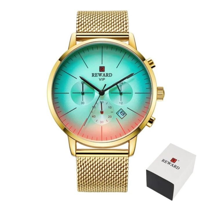 ⁦ساعة رجالية لون ذهبي من ماركة REWARD⁩ - الصورة ⁦2⁩