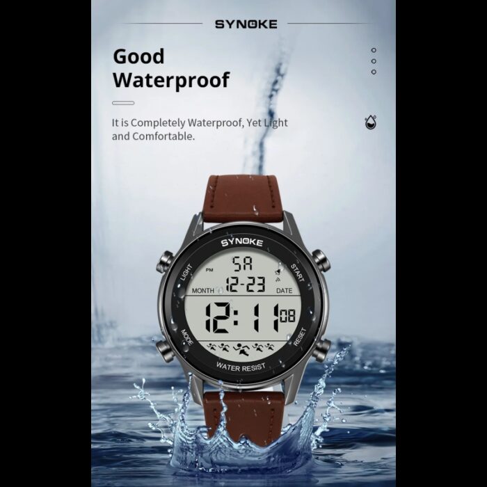 ⁦ساعة رقمية دائري  ارقام كبيرة حزام بني⁩ - الصورة ⁦5⁩