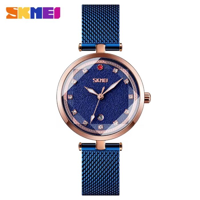 ⁦ساعة يد كوارتز ستانلس من skmei للنساء لون أزرق⁩ - الصورة ⁦3⁩