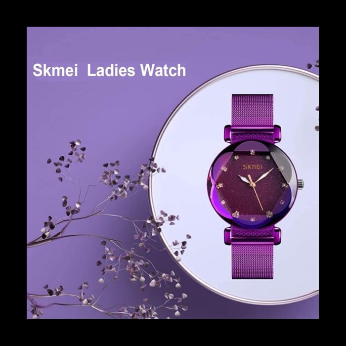 ⁦ساعة يد كوارتز ستانلس من skmei للنساء لون بنفسجي⁩ - الصورة ⁦3⁩