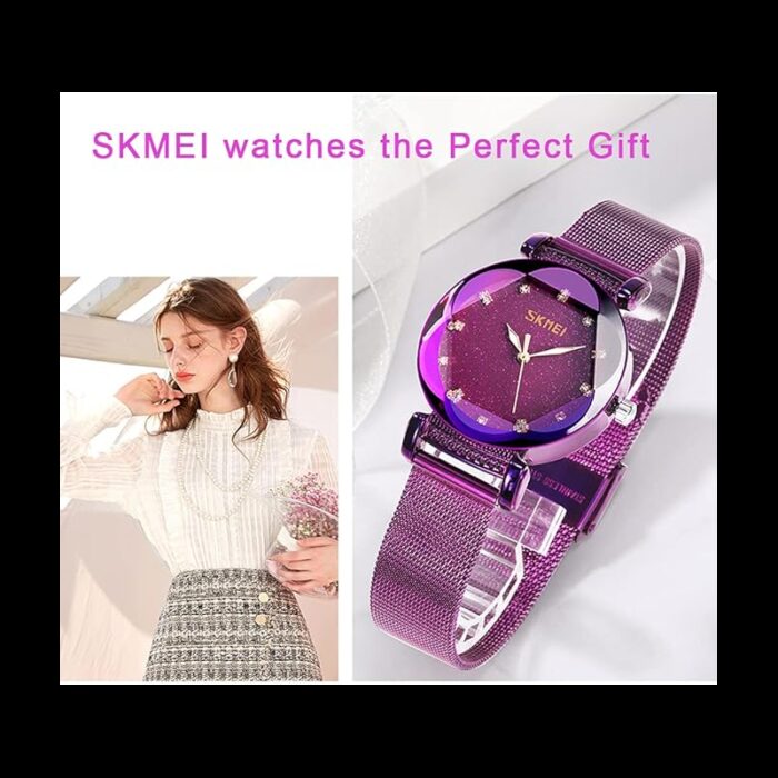 ⁦ساعة يد كوارتز ستانلس من skmei للنساء لون بنفسجي⁩ - الصورة ⁦4⁩