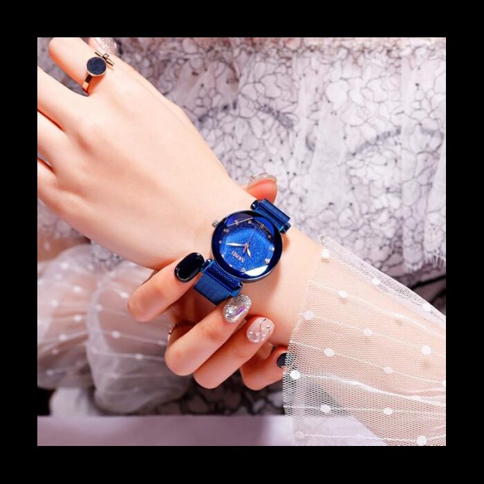 ⁦ساعة يد كوارتز ستانلس من skmei للنساء لون أزرق⁩ - الصورة ⁦3⁩