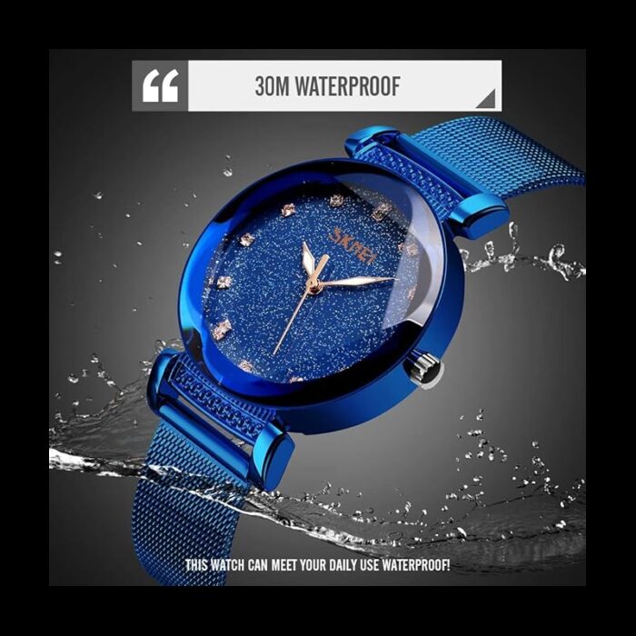 ⁦ساعة يد كوارتز ستانلس من skmei للنساء لون أزرق⁩ - الصورة ⁦4⁩