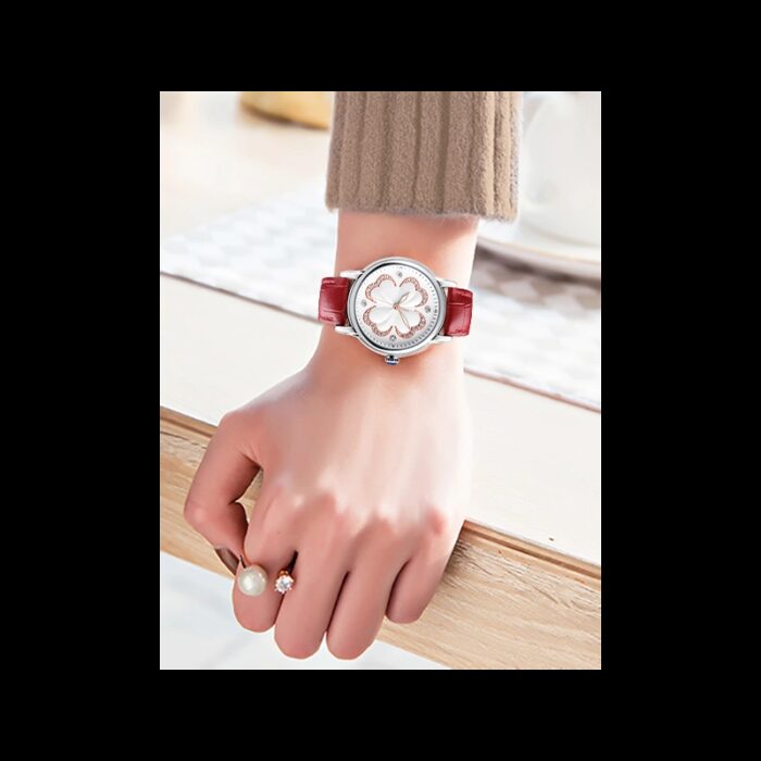 ⁦ساعة يد كوارتز جلد من skmei للنساء لون أحمر⁩ - الصورة ⁦5⁩