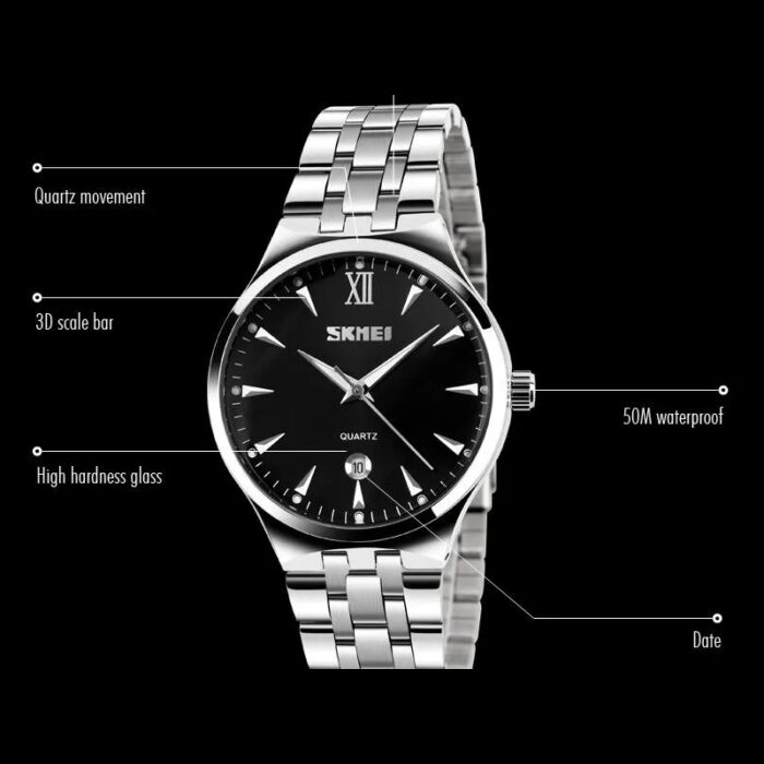 ⁦ساعة يد كوارتز ستانلس من skmei للنساء لون فضي⁩ - الصورة ⁦3⁩