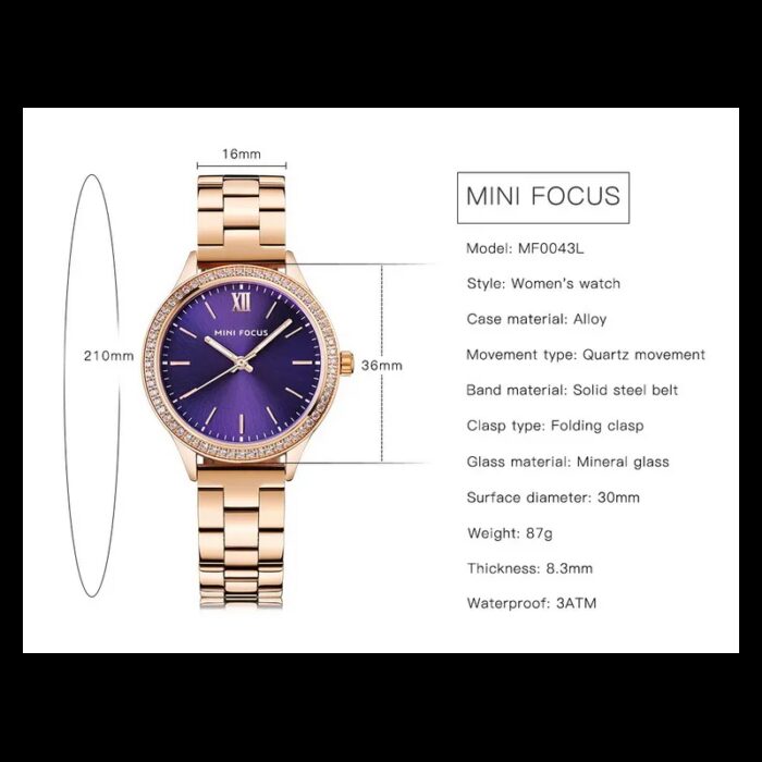 ⁦ساعة يد كوارتز ستانلس من MINI FOCUS للنساء لون ذهبي⁩ - الصورة ⁦2⁩