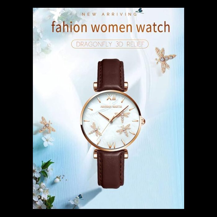 ⁦ساعة يد كوارتز جلد من Hannah Martin للنساء لون بني غامق⁩ - الصورة ⁦3⁩