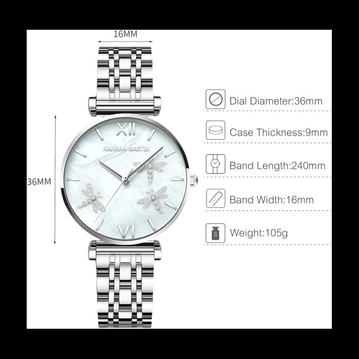 ⁦ساعة يد كوارتز ستانلس من Hannah Martin للنساء لون فضي⁩ - الصورة ⁦7⁩