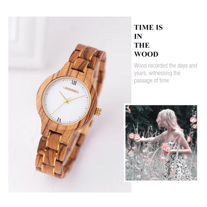 ⁦ساعة يد عقارب خشبي للنساء لون خشبي فاتح⁩ - الصورة ⁦3⁩