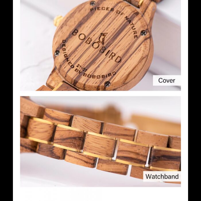 ⁦ساعة يد عقارب خشبي للنساء لون خشبي فاتح⁩ - الصورة ⁦5⁩