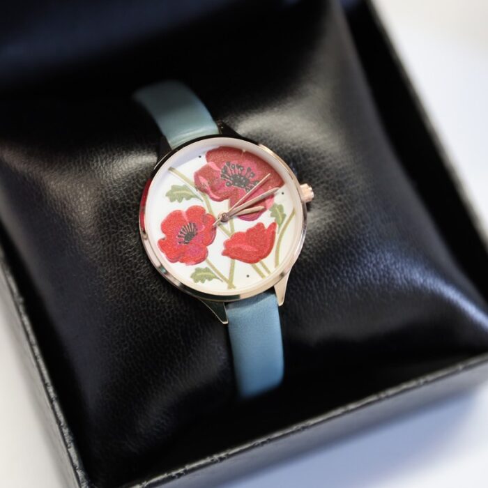 ⁦ساعة جلد ستاتية بتصميم مينا ورد من Nafisa عقارب لون فستقي⁩ - الصورة ⁦2⁩