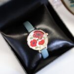 ⁦ساعة جلد ستاتية بتصميم مينا ورد من Nafisa عقارب لون فستقي⁩ - الصورة ⁦4⁩