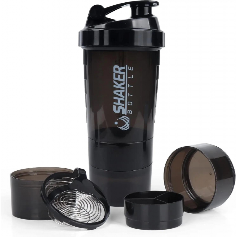 ⁦شيكر بروتين ( مطرة ماء مع مكان للبروتين أو الفيتامينات ) اسود⁩ - الصورة ⁦1⁩