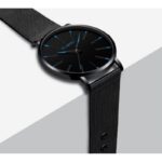 ⁦ساعة يد دائرية رجالية كوارتز فخمة - حزام شبكي أنيق - من الستانلس ستيل- ماركة Geneva - لون أسود مع عقارب باللون الأزرق⁩ - الصورة ⁦2⁩