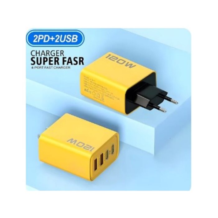 ⁦عظمة شحن سريع مدخلين USB  ومدخلين Type C  بقوة 120 واط متوافق مع هواتف  شاومي، هواوي، وأيفون 14 و15⁩ - الصورة ⁦2⁩