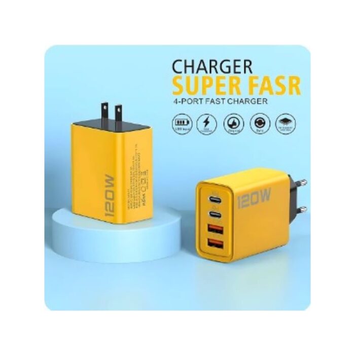 ⁦عظمة شحن سريع مدخلين USB  ومدخلين Type C  بقوة 120 واط متوافق مع هواتف  شاومي، هواوي، وأيفون 14 و15⁩ - الصورة ⁦3⁩