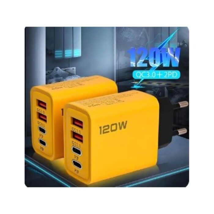 ⁦عظمة شحن سريع مدخلين USB  ومدخلين Type C  بقوة 120 واط متوافق مع هواتف  شاومي، هواوي، وأيفون 14 و15⁩ - الصورة ⁦4⁩